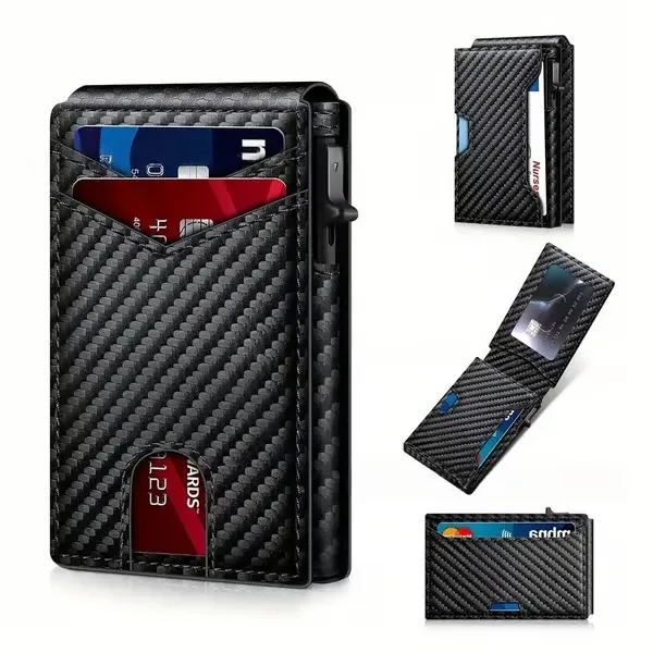 Wallet for Men - with Pop Up Aluminum Case Slim Slots Credit Card Holder RFID Blocking Bifold Minimalist Wallet - Carbon
