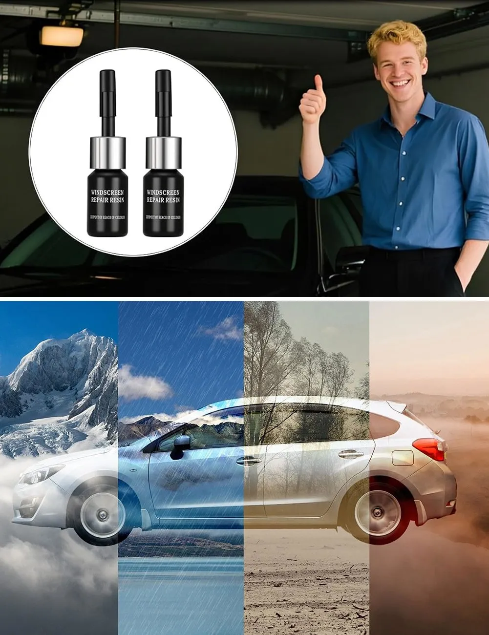 Windshield repair fluid product and application