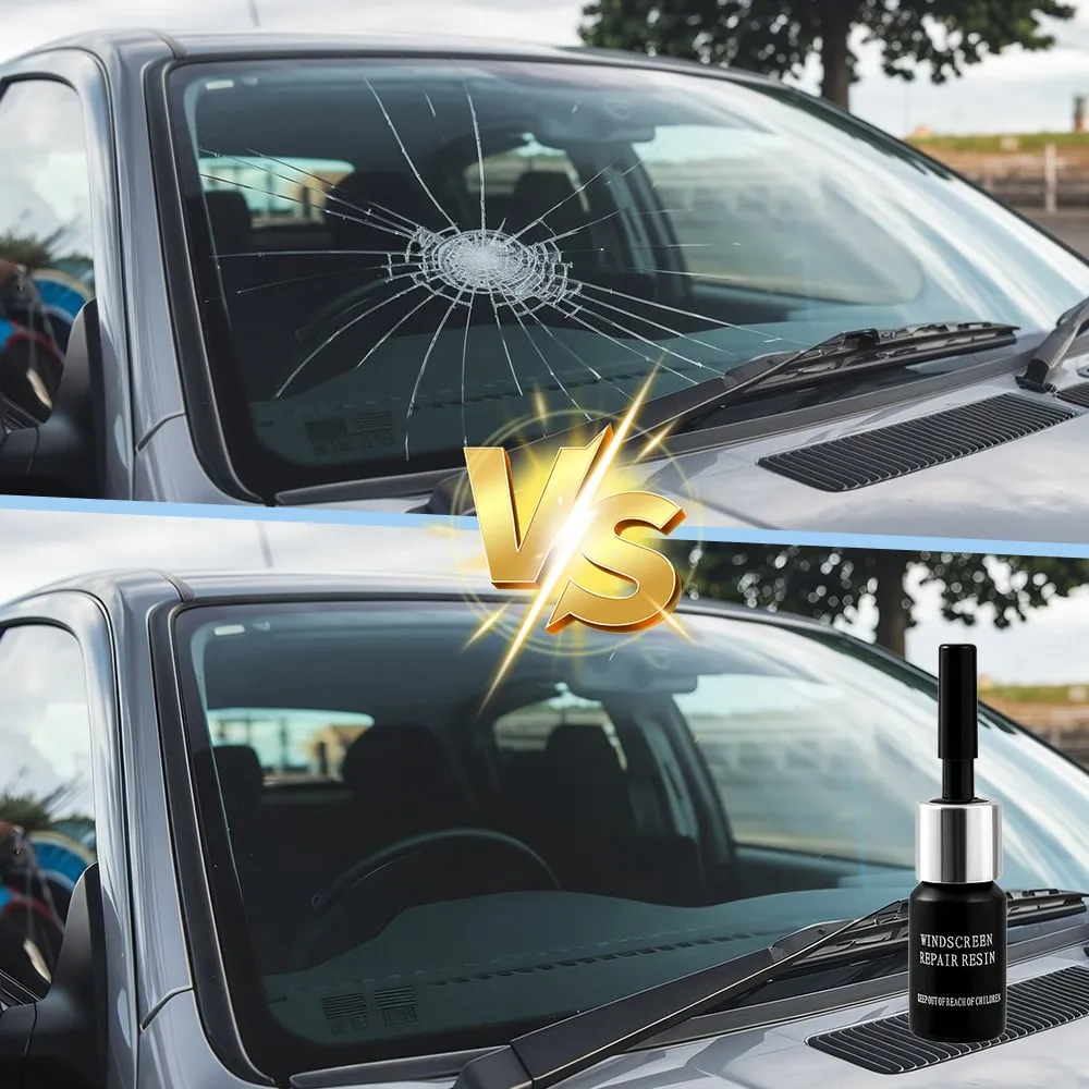 Windshield glass before and after repair
